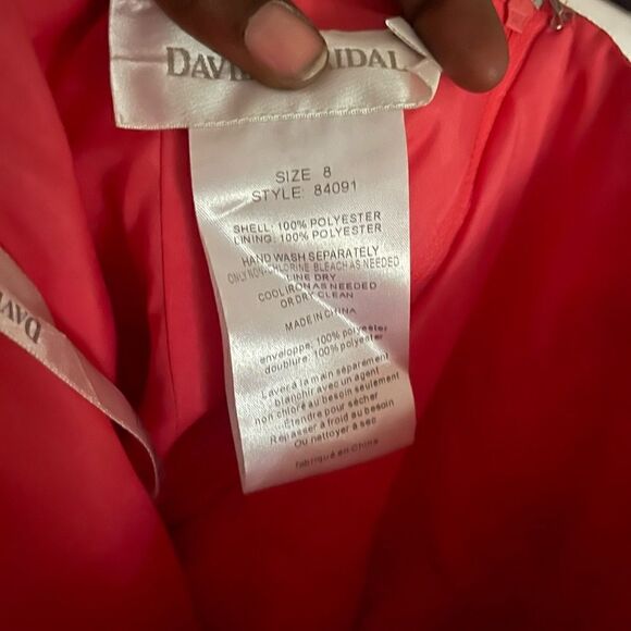 Stunning Coral Strapless Ruffled Puffy Dress by David's Bridal - Picture 5 of 5